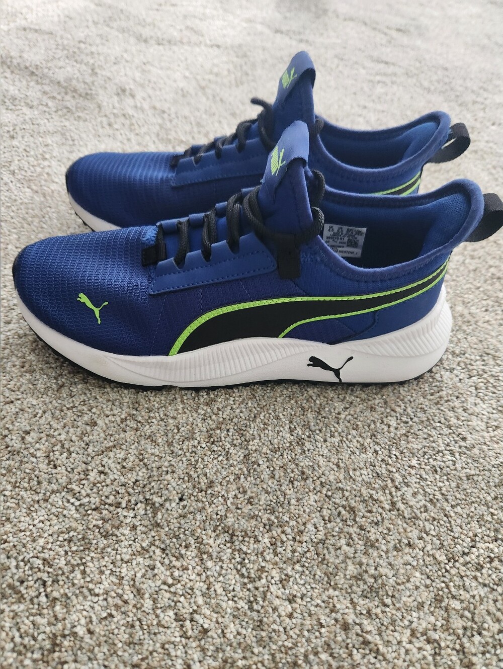 Puma Boy’s Blue Athletic Sneakers with Neon Lime Highlights